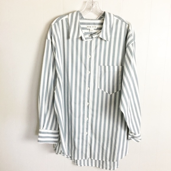 Ava Viv Stripped Button Up Womens Blouse Size X XL Blue & White 3/4 - Picture 1 of 3